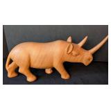 LB - Carved Wood Lion & Rhinoceros Figurines (Lot of 2)
