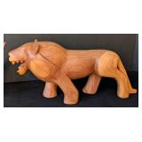 LB - Carved Wood Lion & Rhinoceros Figurines (Lot of 2)