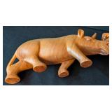 LB - Carved Wood Lion & Rhinoceros Figurines (Lot of 2)