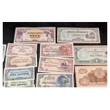 LB - Japanese Government WWII Emergency Currency Collection - Pesos, Gulden, Shilling, Centavos