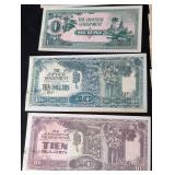 LB - Japanese Government WWII Emergency Currency Collection - Pesos, Gulden, Shilling, Centavos