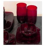 LLR - Cranberry Glass Dinnerware Set for Four -  Cups & Tumblers