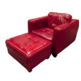 LLR - Natuzzi Red Leather Armchair & Ottoman