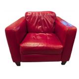 LLR - Natuzzi Red Leather Armchair & Ottoman