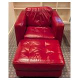 LLR - Natuzzi Red Leather Armchair & Ottoman