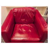 LLR - Natuzzi Red Leather Armchair & Ottoman