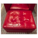 LLR - Natuzzi Red Leather Armchair & Ottoman
