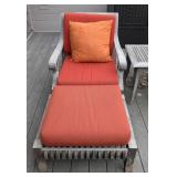 P - Smith & Hawken Teak Patio Chairs with Cushions & Ottomans, Side Table