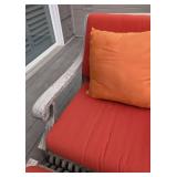 P - Smith & Hawken Teak Patio Chairs with Cushions & Ottomans, Side Table