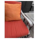 P - Smith & Hawken Teak Patio Chairs with Cushions & Ottomans, Side Table