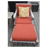 P - Smith & Hawken Teak Patio Chairs with Cushions & Ottomans, Side Table