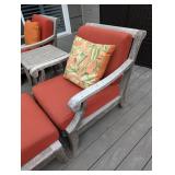 P - Smith & Hawken Teak Patio Chairs with Cushions & Ottomans, Side Table
