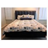 UL - King Size Upholstered Bed Frame with Black Headboard and Linens