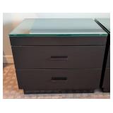 UL - Pair of Black Glass-Topped Nightstands - 2-Drawer