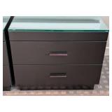UL - Pair of Black Glass-Topped Nightstands - 2-Drawer