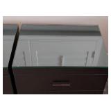 UL - Pair of Black Glass-Topped Nightstands - 2-Drawer