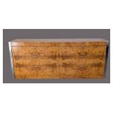 UL - Milo Baughman-Style Burled Wood Dresser with Chrome Accents