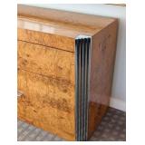 UL - Milo Baughman-Style Burled Wood Dresser with Chrome Accents