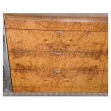 UL - Milo Baughman-Style Burled Wood Dresser with Chrome Accents