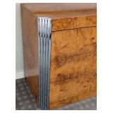 UL - Milo Baughman-Style Burled Wood Dresser with Chrome Accents