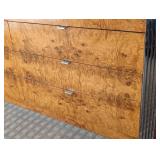UL - Milo Baughman-Style Burled Wood Dresser with Chrome Accents