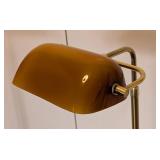 UL - Vintage Amber Glass Floor Lamps - Brass Stands - Pair