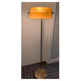 UL - Vintage Amber Glass Floor Lamps - Brass Stands - Pair