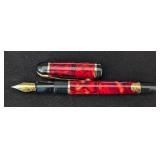UL - Waterman Paris Fountain Pen - Red Marbled Celluloid, Gold Trim