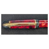 UL - Waterman Paris Fountain Pen - Red Marbled Celluloid, Gold Trim