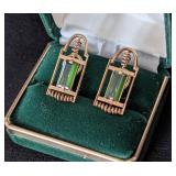K - 14k Yellow Gold Green Tourmaline Earrings