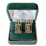 K - 14k Yellow Gold Green Tourmaline Earrings