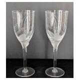 UL - Pair of Lalique Crystal Glasses, Etched Leaf Pattern