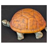 UL - Turtle Table Lamp - Orange Carved Shell on Silver Base
