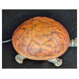 UL - Turtle Table Lamp - Orange Carved Shell on Silver Base