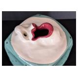 UL - Vintage Signed Ceramic Tissue Box Holder - Teal with Black Dots