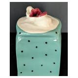 UL - Vintage Signed Ceramic Tissue Box Holder - Teal with Black Dots
