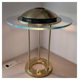 LB - Brass Desk Lamp with Glass Round Top - Vintage Mid-Century Modern