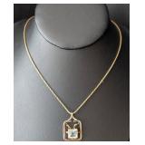 K - 14K Gold Pendant Necklace - Topaz Gemstone, 22" Chain