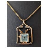 K - 14K Gold Pendant Necklace - Topaz Gemstone, 22" Chain