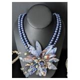 K - Faux & Cultured Pearl Necklace & Earrings Set - Cream Multi-Strand Pearls