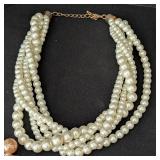 K - Faux & Cultured Pearl Necklace & Earrings Set - Cream Multi-Strand Pearls