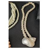 K - Faux & Cultured Pearl Necklace & Earrings Set - Cream Multi-Strand Pearls
