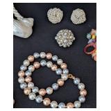 K - Faux & Cultured Pearl Necklace & Earrings Set - Cream Multi-Strand Pearls