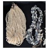 K - Faux & Cultured Pearl Necklace & Earrings Set - Cream Multi-Strand Pearls