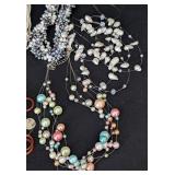 K - Faux & Cultured Pearl Necklace & Earrings Set - Cream Multi-Strand Pearls