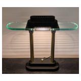 LB - Desk Lamp With Glass Shelf - Brass Posts, Black Base