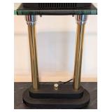 LB - Desk Lamp With Glass Shelf - Brass Posts, Black Base