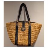 LB - Michael Kors Straw Tote with Black Leather Straps & Gold Hardware