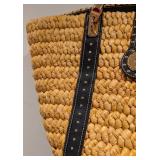 LB - Michael Kors Straw Tote with Black Leather Straps & Gold Hardware