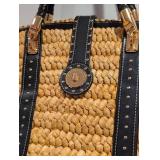 LB - Michael Kors Straw Tote with Black Leather Straps & Gold Hardware